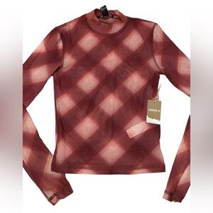 Forever 21 Red Plaid Sheer Top. Small
